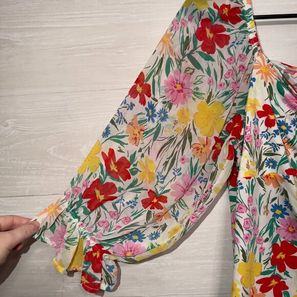 Perseption Concept Floral Chiffon Blouse Size Medium Ruffle Sleeve Top - Picture 4 of 7